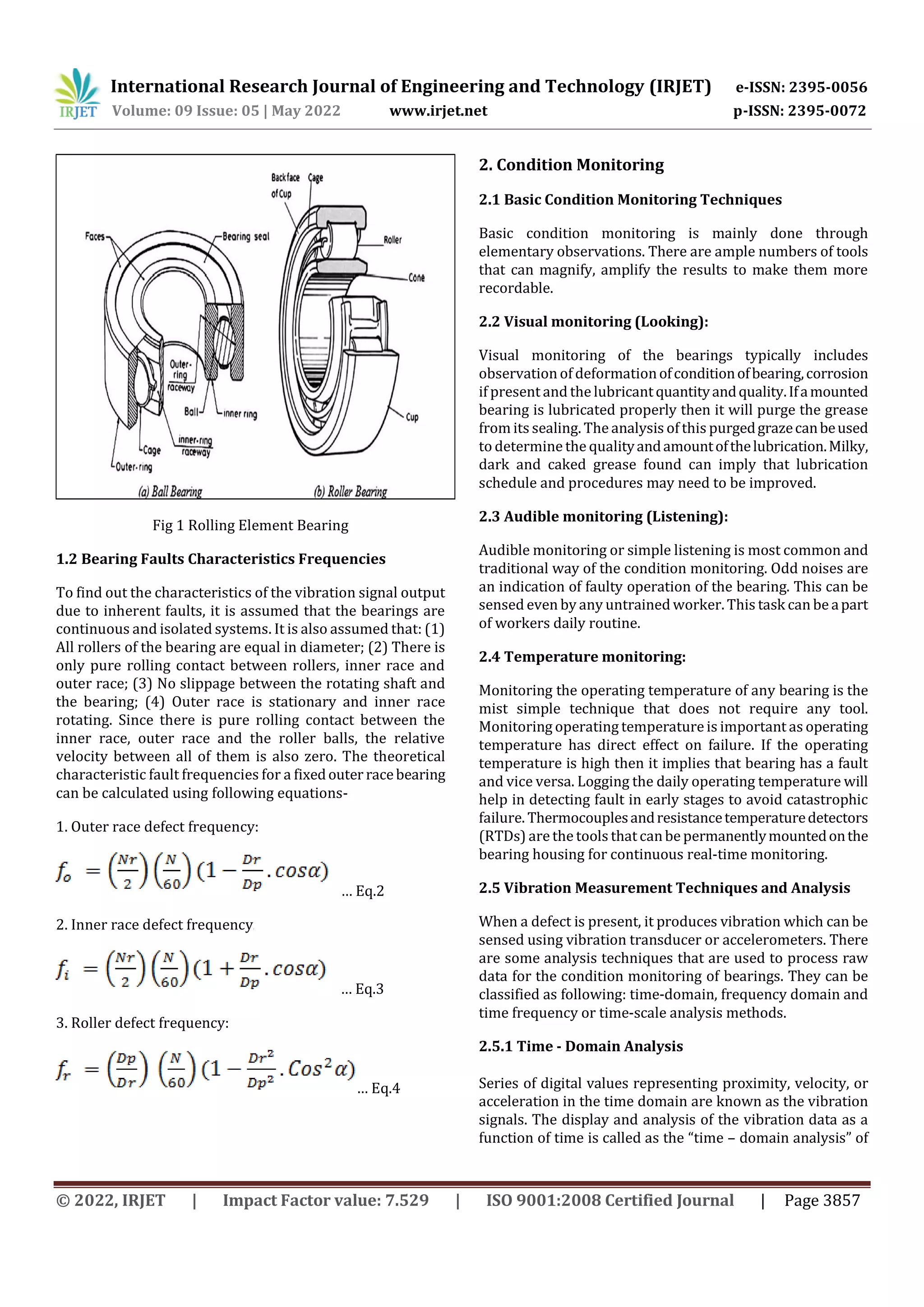 Defect Evaluation in Rolling Element Bearings Using Frequency Domain