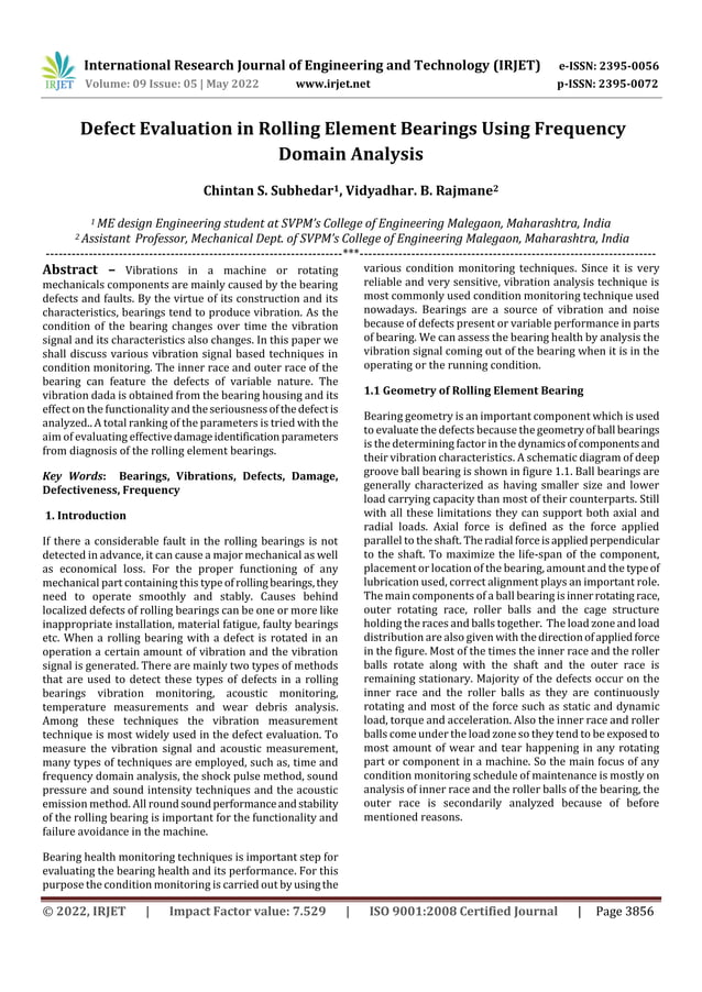 Defect Evaluation in Rolling Element Bearings Using Frequency Domain