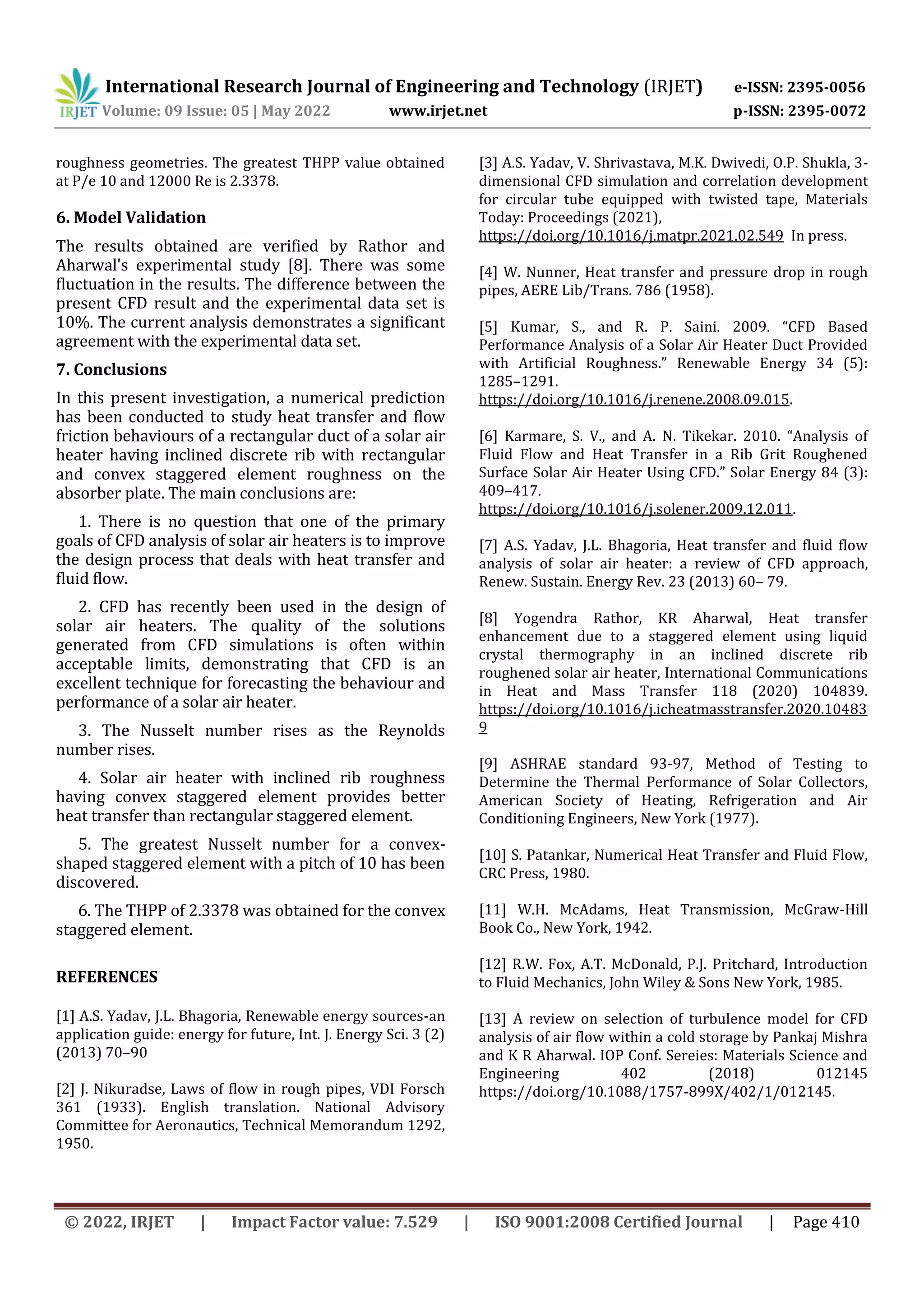 CFD Simulation of Solar Air Heater having Inclined Discrete Rib ...