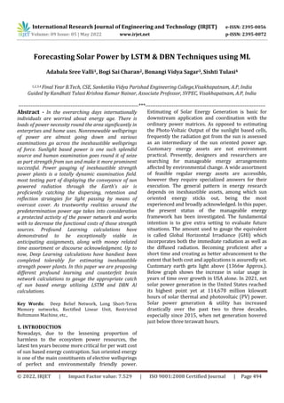 Forecasting Solar Power by LSTM & DBN Techniques using ML | PDF