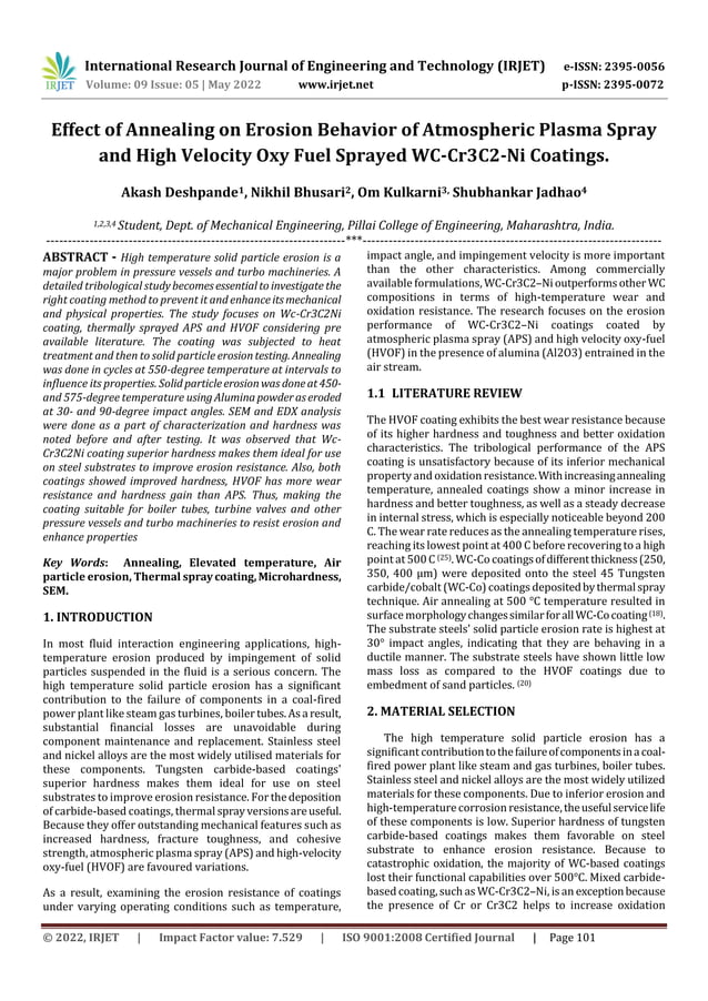 Effect of Annealing on Erosion Behavior of Atmospheric Plasma Spray and