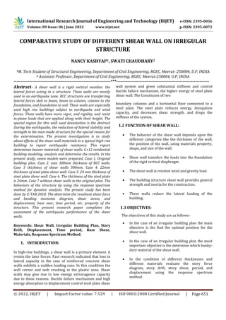 COMPARATIVE STUDY OF DIFFERENT SHEAR WALL ON IRREGULAR STRUCTURE | PDF