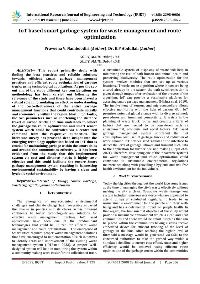 IoT based smart garbage system for waste management and route ...