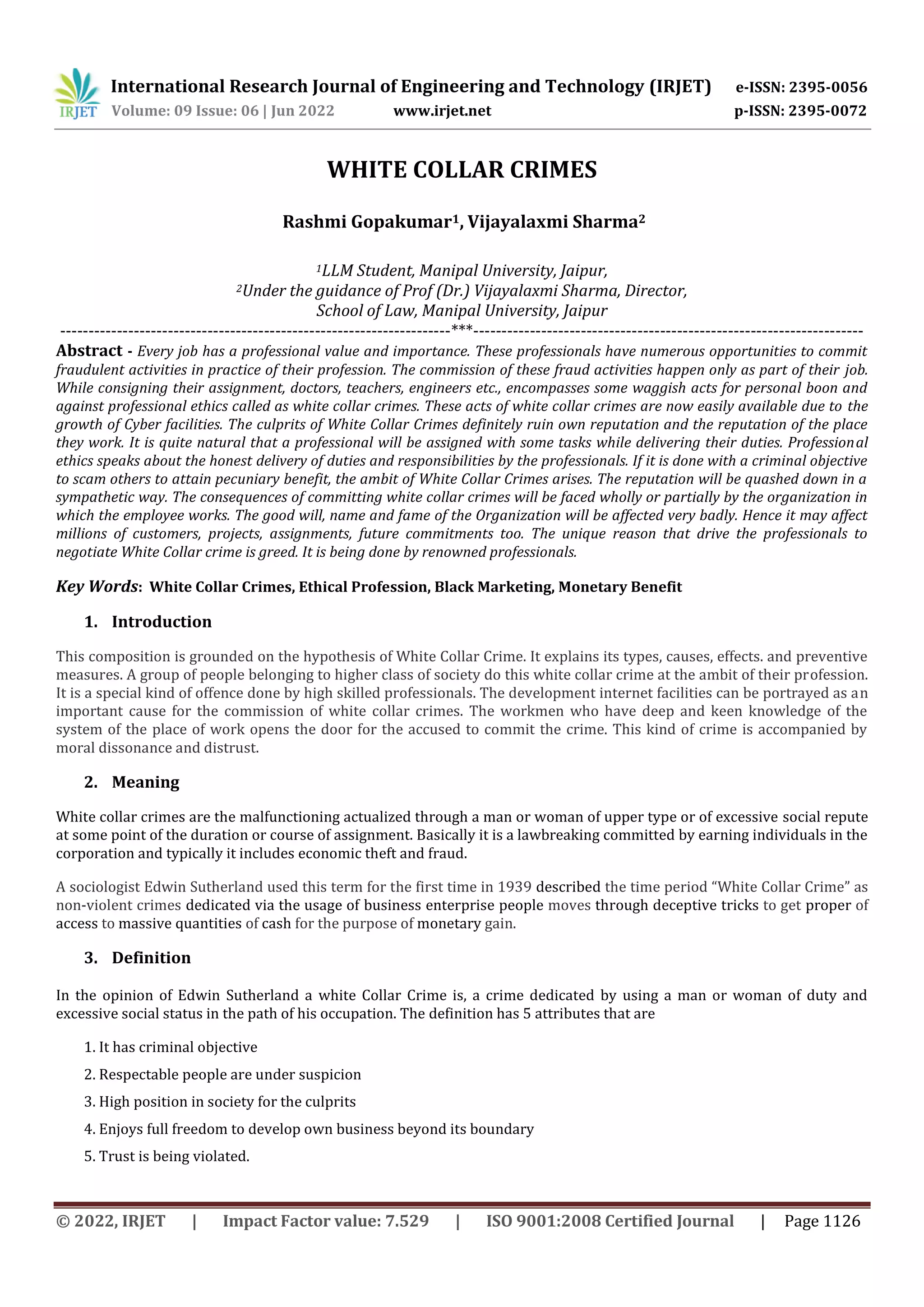 WHITE COLLAR CRIMES | PDF