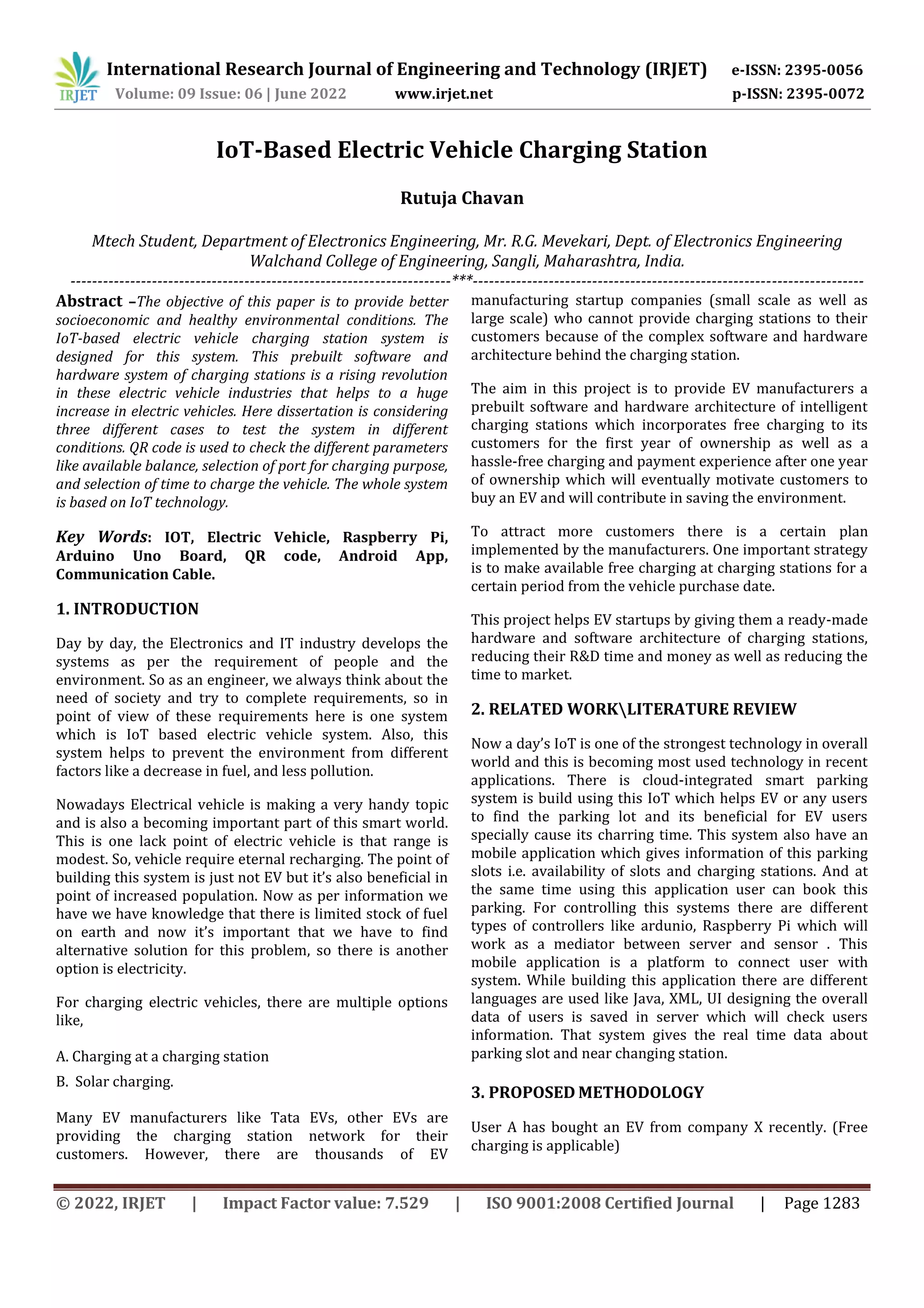IoT-Based Electric Vehicle Charging Station | PDF