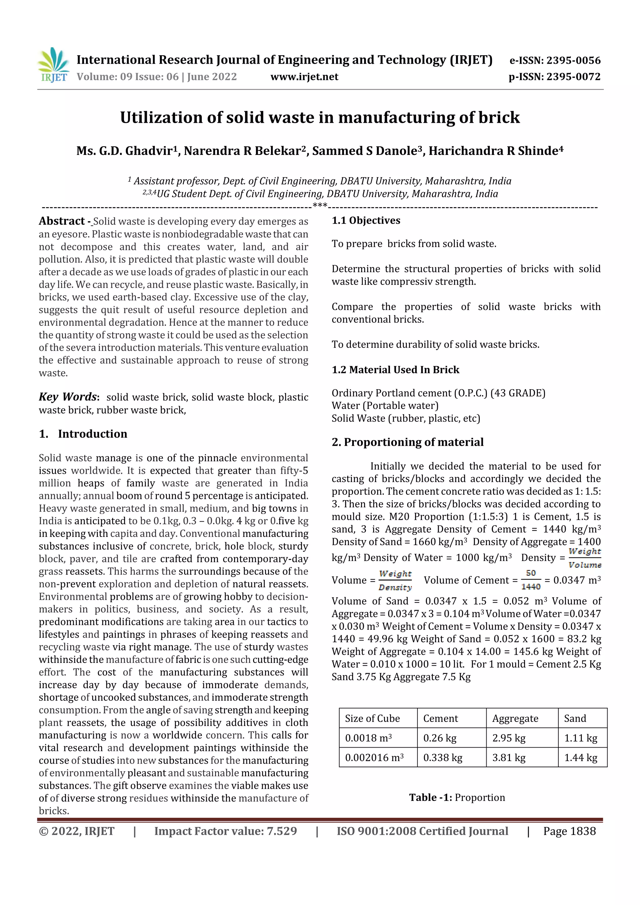 Utilization of solid waste in manufacturing of brick | PDF