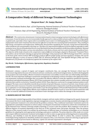 A Comparative Study of different Sewage Treatment Technologies | PDF