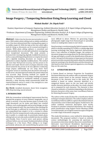 Image Forgery / Tampering Detection Using Deep Learning and Cloud | PDF