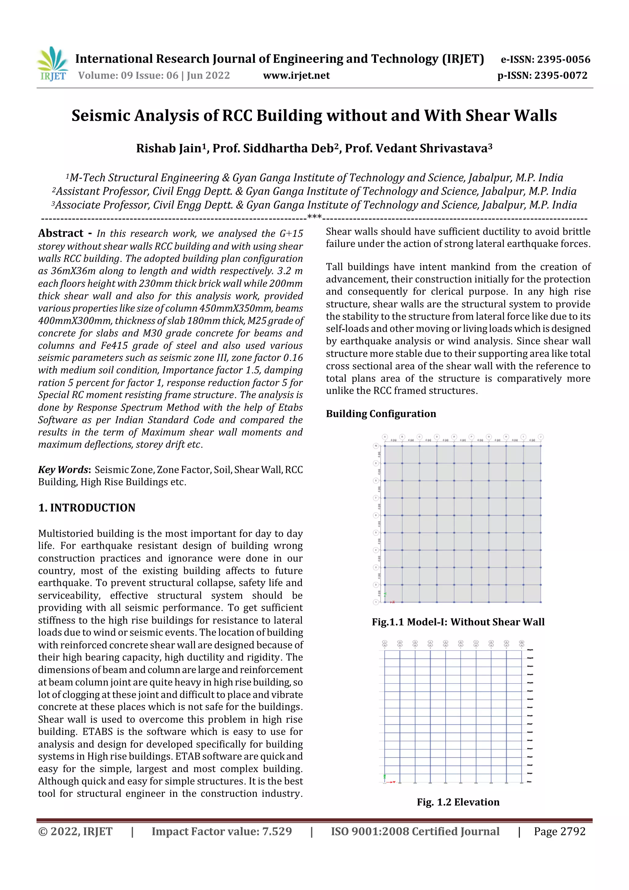 Seismic Analysis of RCC Building without and With Shear Walls | PDF