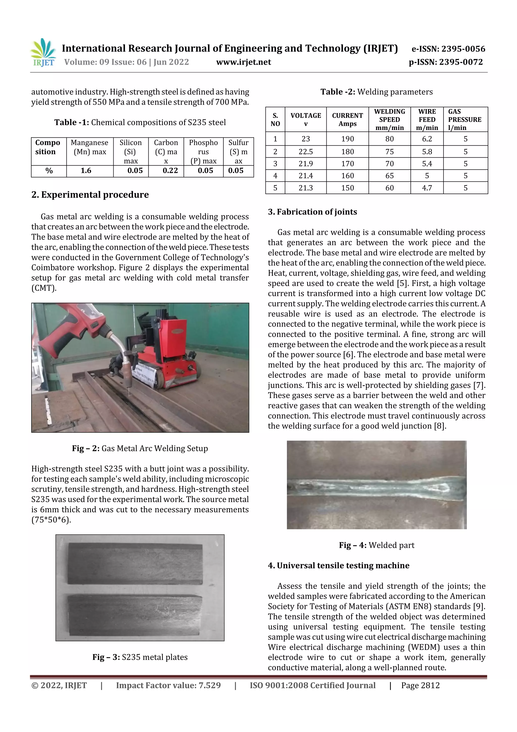 Study on Gas Metal Arc Welding in S235 Steel | PDF