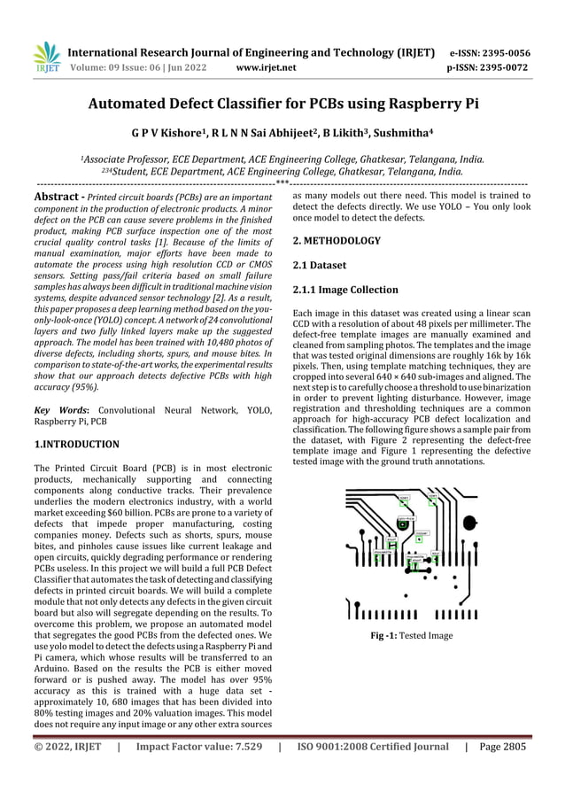 Automated Defect Classifier for PCBs using Raspberry Pi | PDF