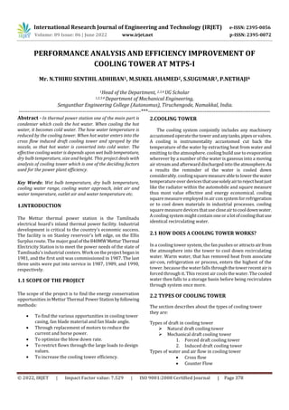 PERFORMANCE ANALYSIS AND EFFICIENCY IMPROVEMENT OF COOLING TOWER AT ...