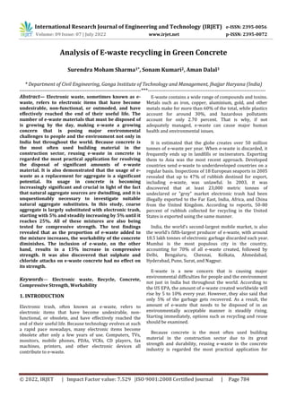 Analysis of E-waste recycling in Green Concrete | PDF