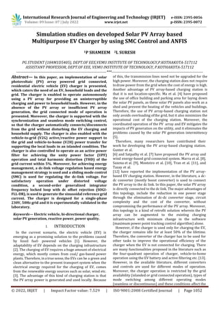 Simulation studies on developed Solar PV Array based Multipurpose EV ... image.