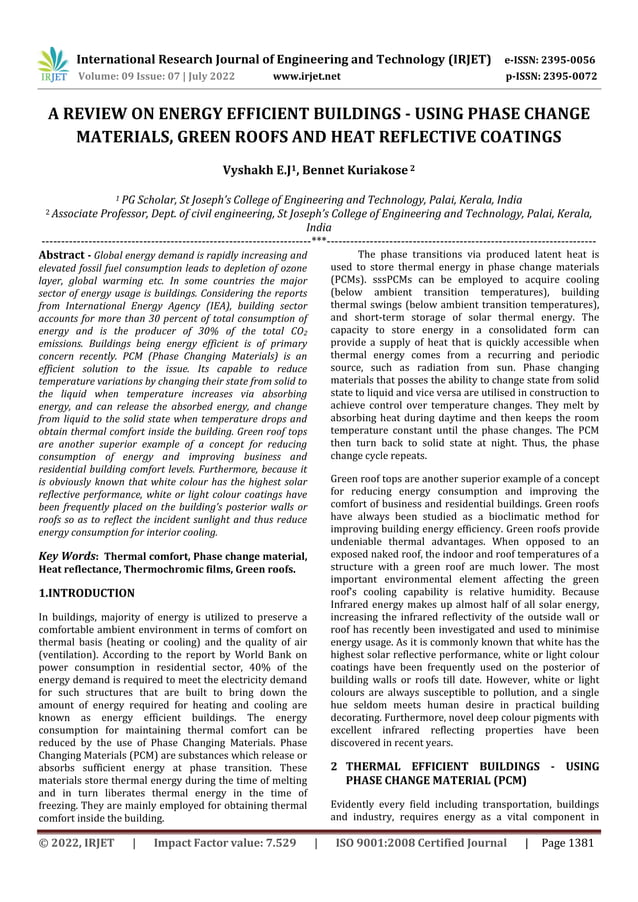 Picture of A REVIEW ON ENERGY EFFICIENT BUILDINGS - USING PHASE CHANGE MATERIALS ...