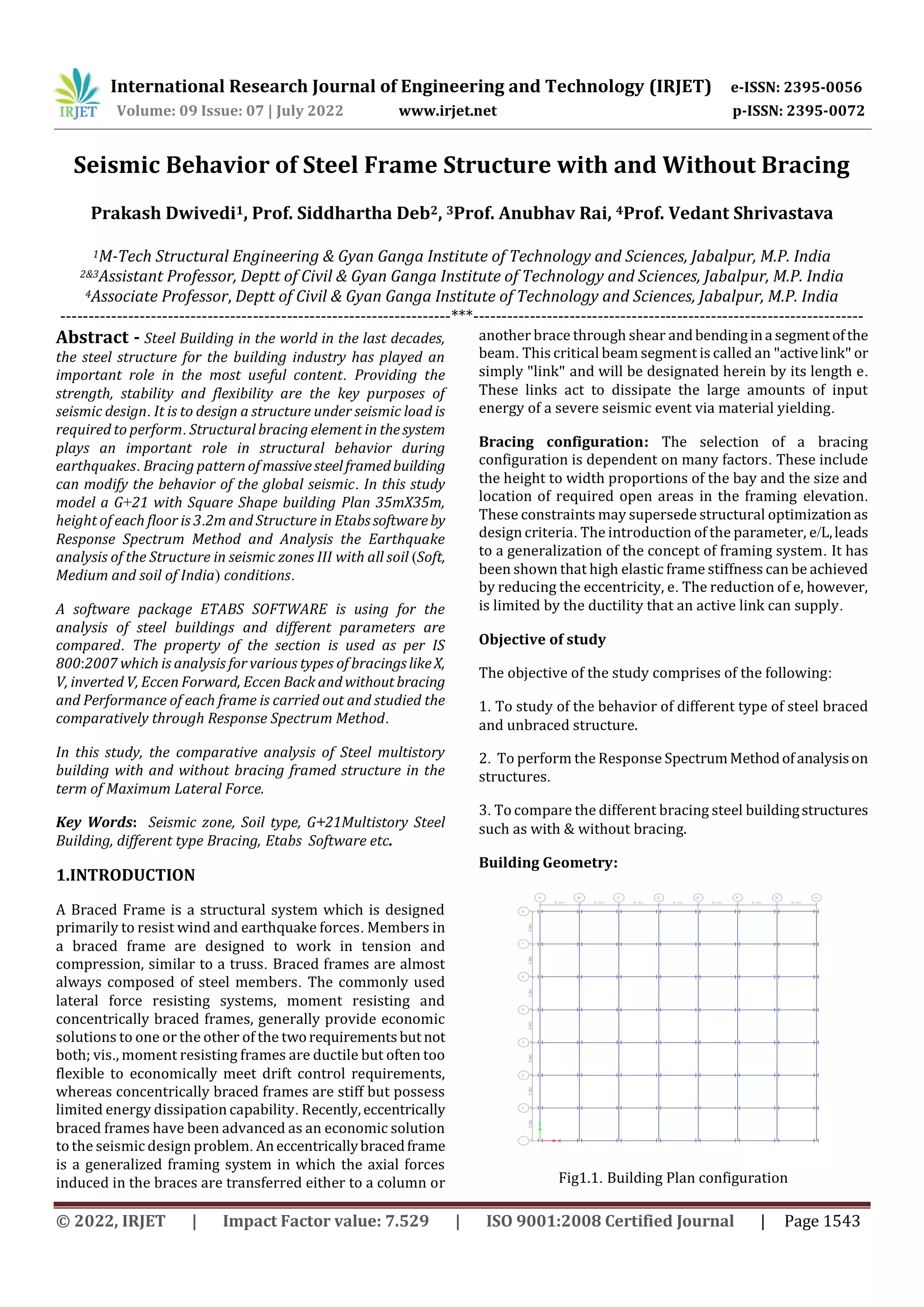 Seismic Behavior of Steel Frame Structure with and Without Bracing | PDF