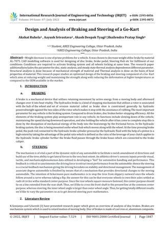 Design and Analysis of Braking and Steering of a Go-Kart | PDF