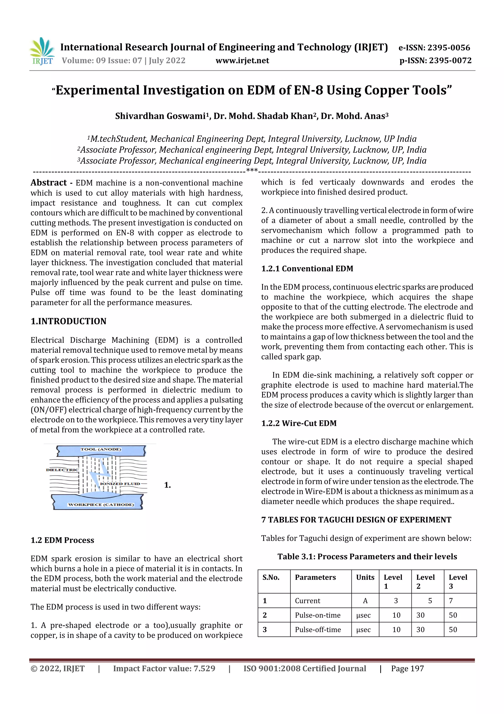 Experimental Investigation on EDM of EN-8 Using Copper Tools | PDF