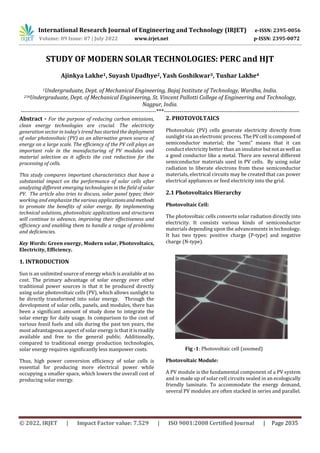 STUDY OF MODERN SOLAR TECHNOLOGIES: PERC and HJT | PDF