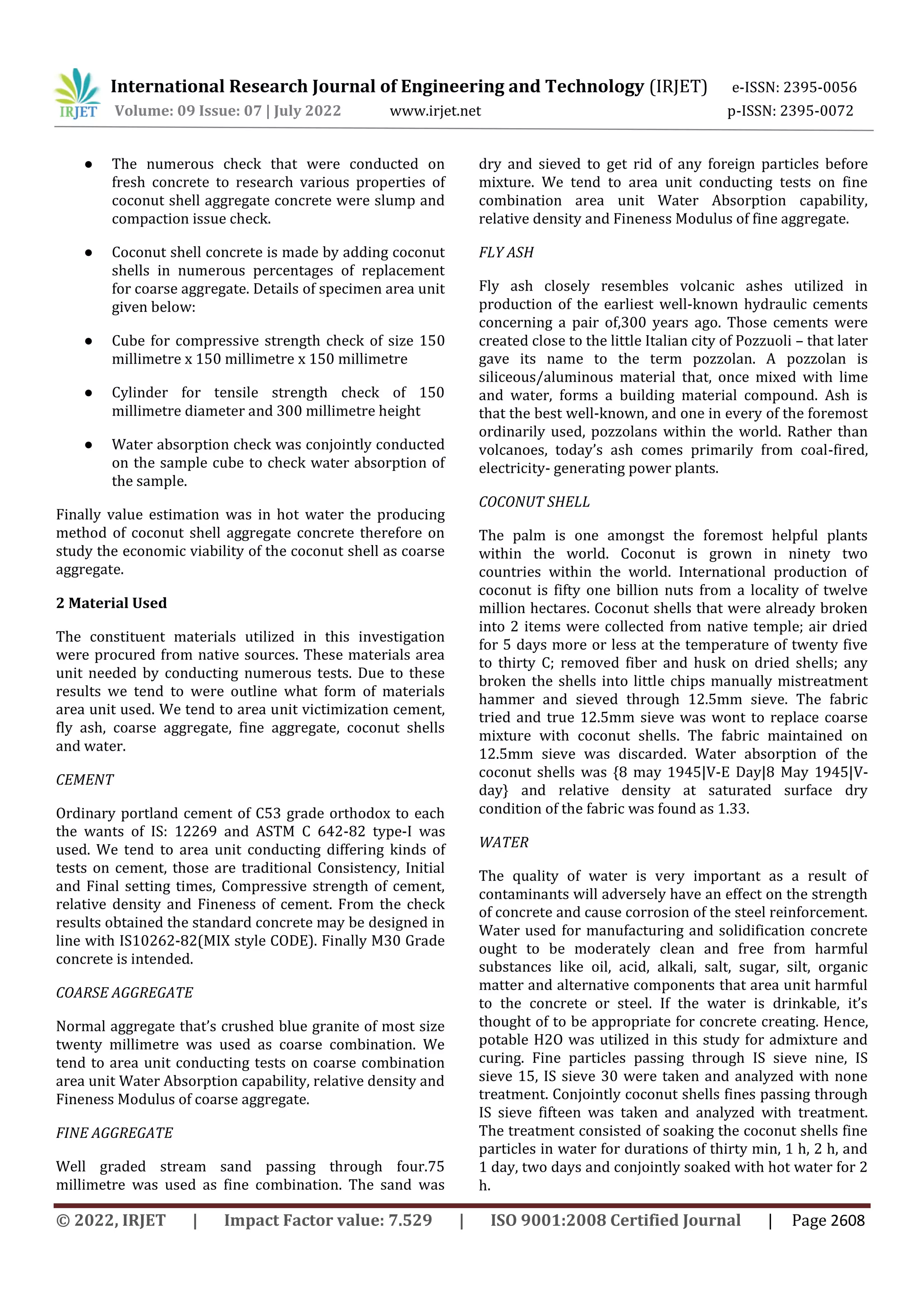 A STUDY ON ECONOMIC POSSIBILITY OF COCONUT SHELL AGGREGATE CONCRETE | PDF