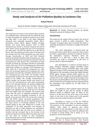 Study and Analysis of Air Pollution Quality in Lucknow City | PDF