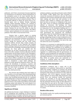 Study and Analysis of Air Pollution Quality in Lucknow City | PDF
