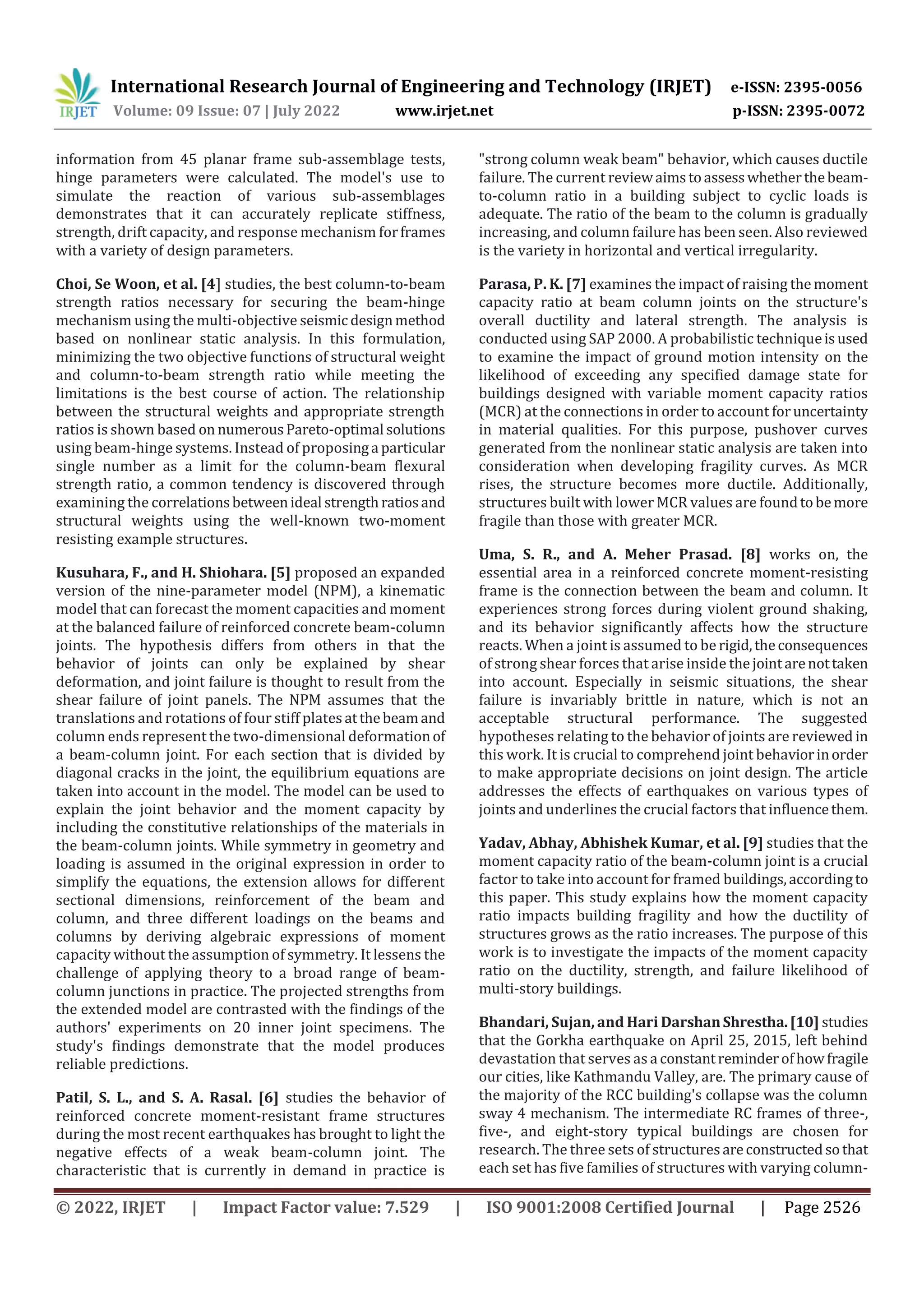 Effect of Moment Capacity Ratio at Beam-Column Joint of RC Framed ...