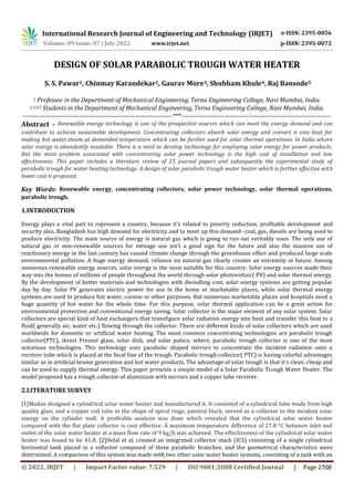 DESIGN OF SOLAR PARABOLIC TROUGH WATER HEATER | PDF