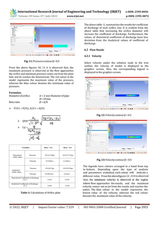 ANALYSIS AND EVALUATION OF COEFFICIENT OF DISCHARGE ON ORIFICE PLATE