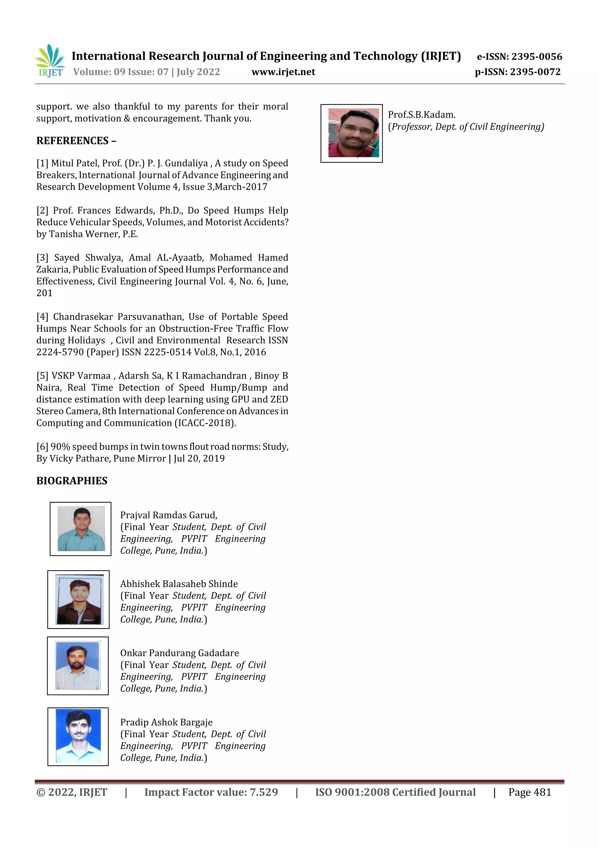 A Study of Speed Breakers in Pune Municipal Corporation Area: Case ...