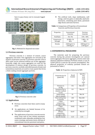 Experimental Work on Previous Concrete for Pavement Applications