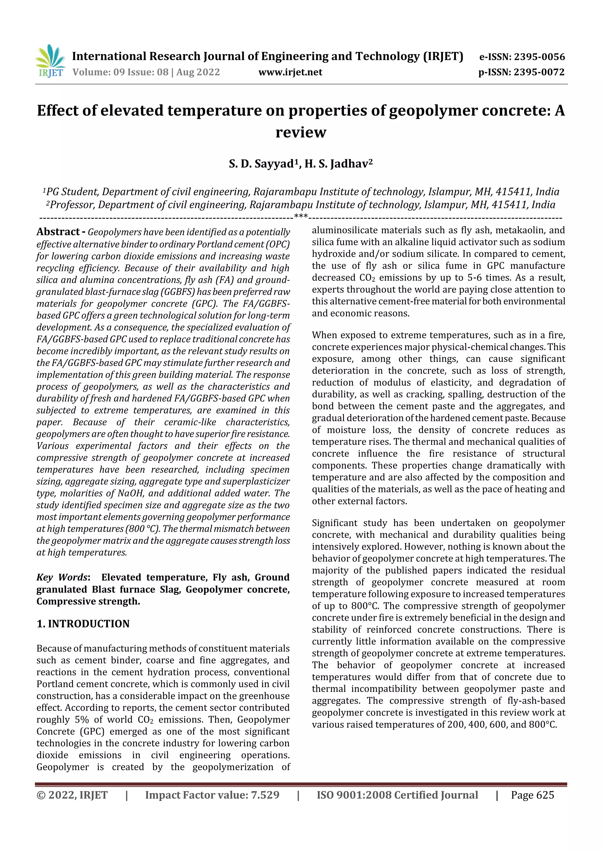 Effect of elevated temperature on properties of geopolymer concrete: A ...