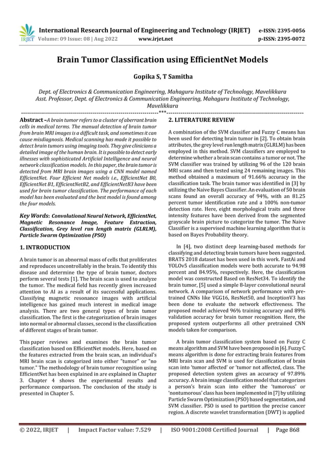 Brain Tumor Classification using EfficientNet Models | PDF