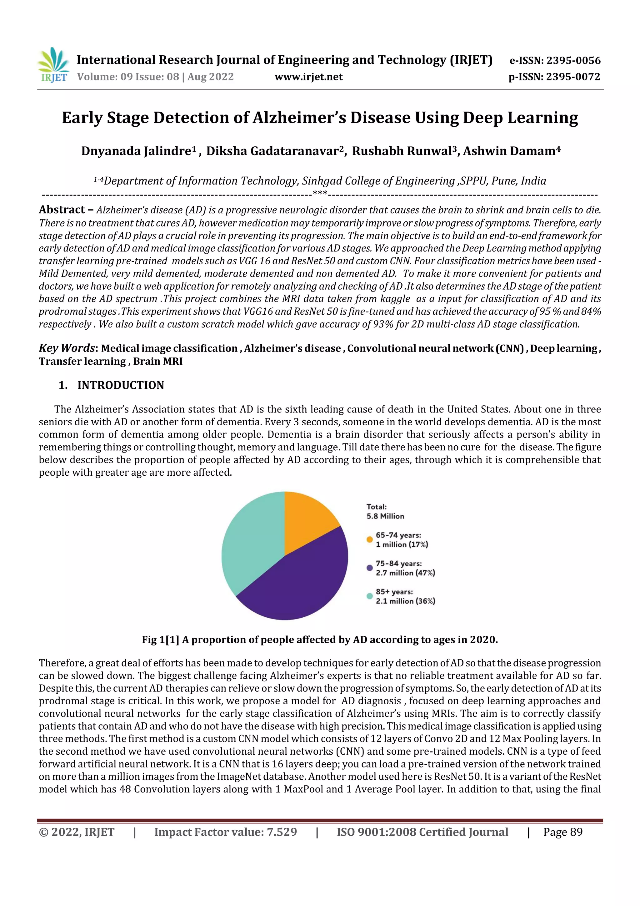 Early Stage Detection of Alzheimer’s Disease Using Deep Learning | PDF