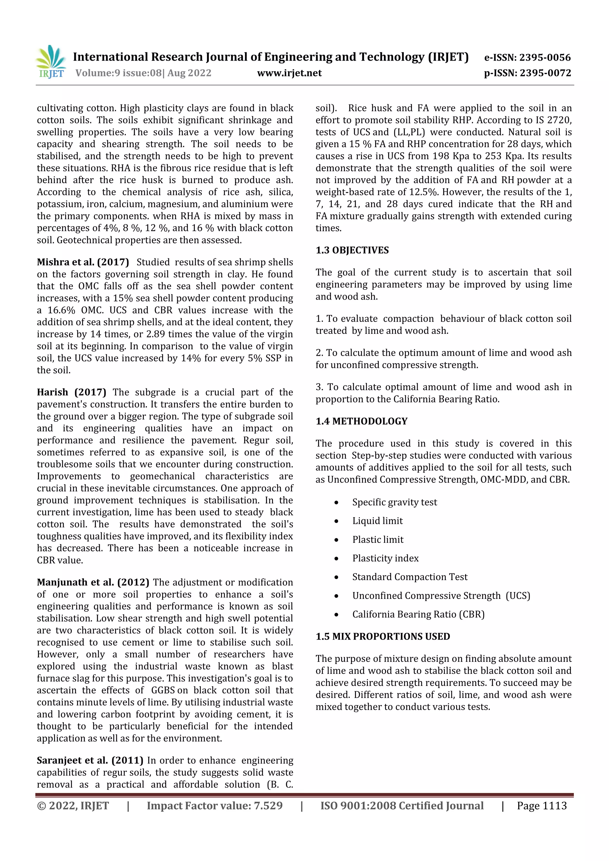 SOIL STABILIZATION OF BLACK COTTON SOIL USING LIME AND WOOD ASH | PDF