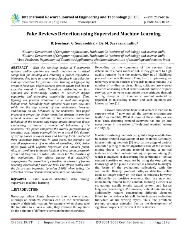 Fake Reviews Detection Using Supervised Machine Learning Pdf Fake Reviews Detection Using Supervised Machine Learning Pdf