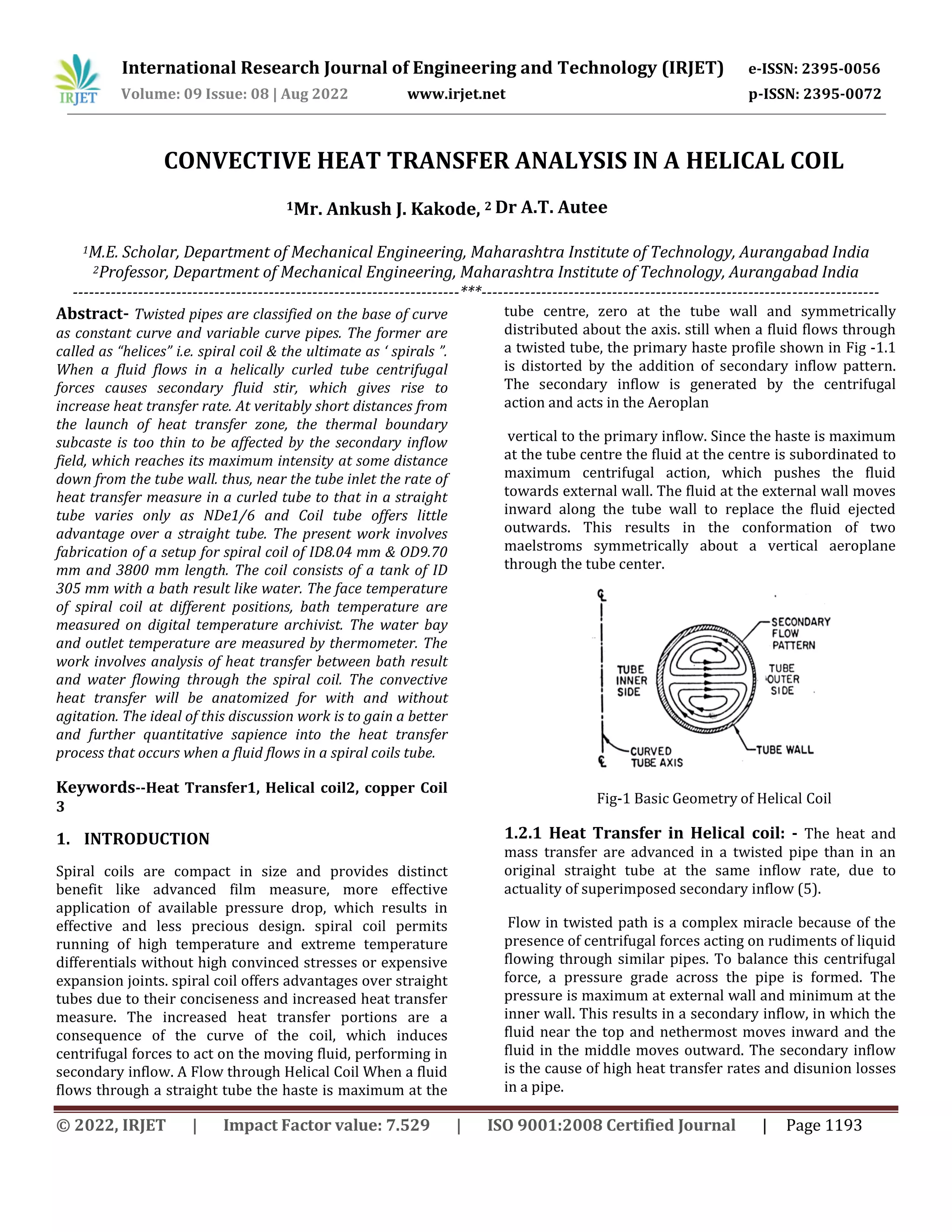 CONVECTIVE HEAT TRANSFER ANALYSIS IN A HELICAL COIL | PDF | Chemistry ...