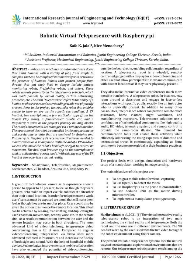 Robotic Virtual Telepresence with Raspberry pi | PDF