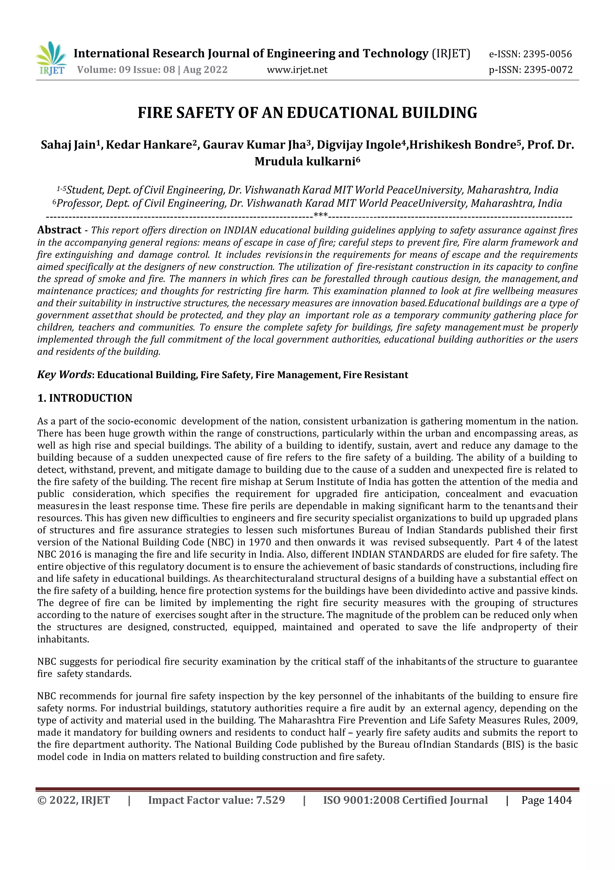 FIRE SAFETY OF AN EDUCATIONAL BUILDING | PDF