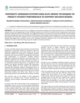 UNIVERSITY ADMISSION SYSTEMS USING DATA MINING TECHNIQUES TO PREDICT ...