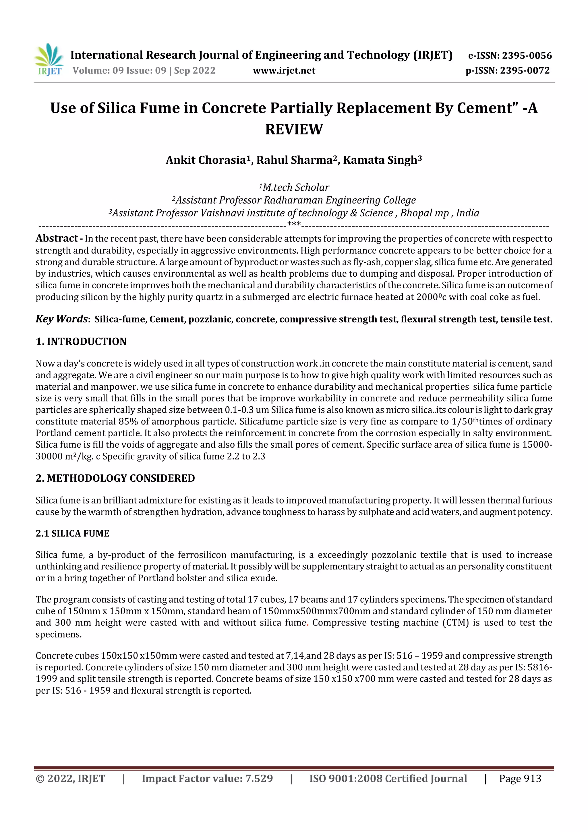 Use of Silica Fume in Concrete Partially Replacement By Cement” -A ...