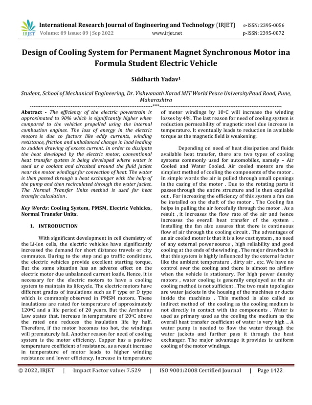 Design of Cooling System for Permanent Magnet Synchronous Motor in a ...