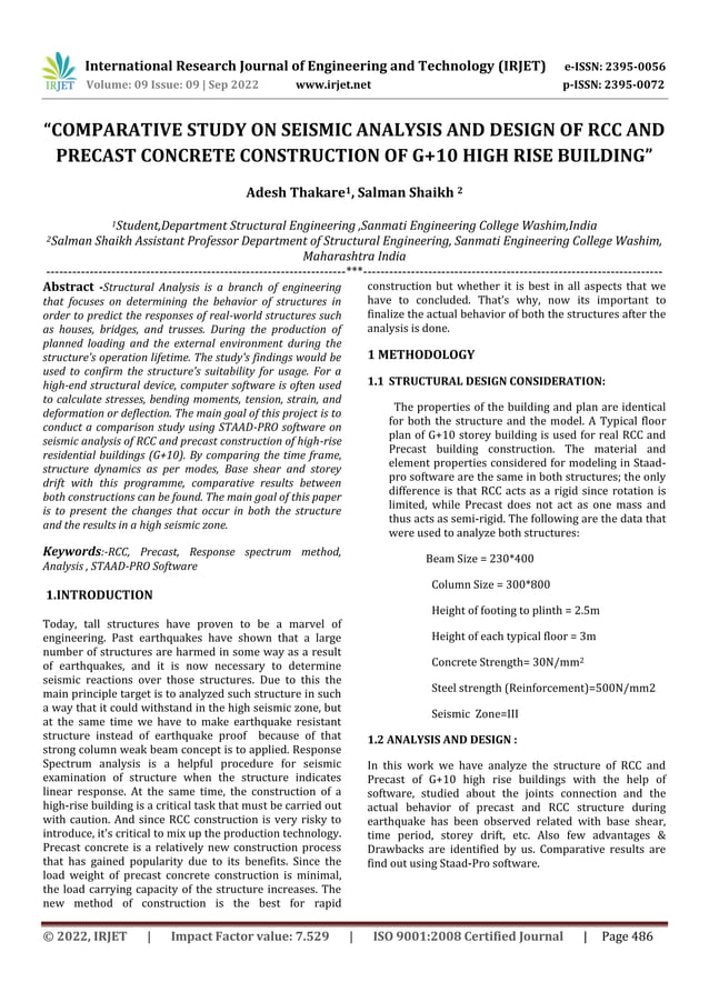 “COMPARATIVE STUDY ON SEISMIC ANALYSIS AND DESIGN OF RCC AND PRECAST ...