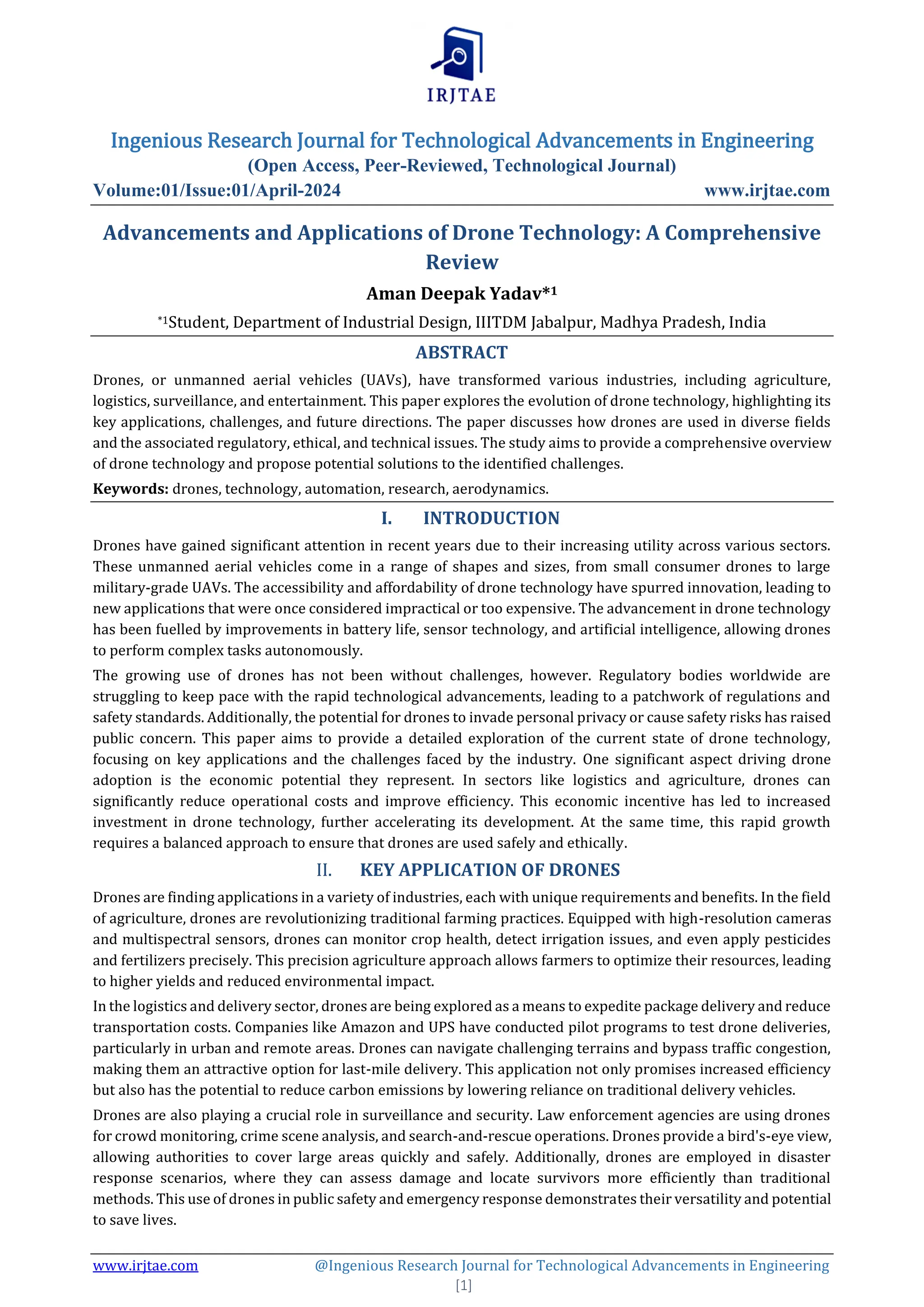 Advancements and Applications of Drone Technology: A Comprehensive ...