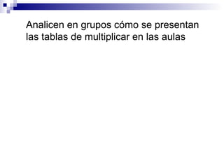 Analicen en grupos cómo se presentan
las tablas de multiplicar en las aulas
 