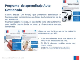 Gobierno de Chile / Ministerio de Salud 
Programa de aprendizaje Auto Gestionado 
Cursos breves (20 horas) que pretenden s...