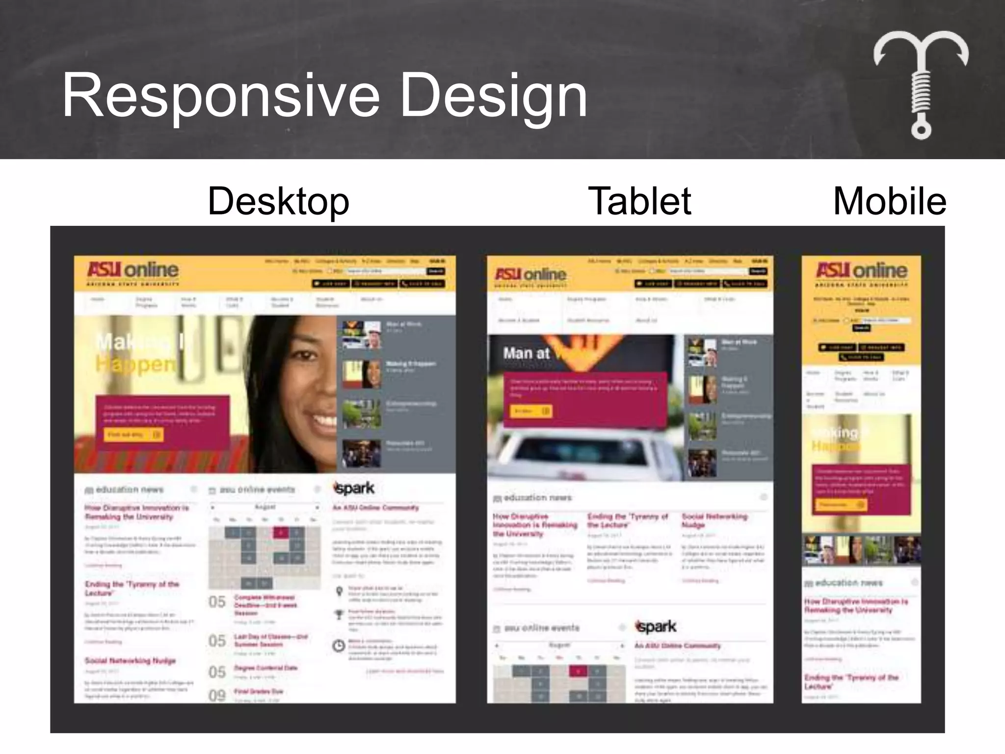 Responsive Design
    Desktop     Tablet   Mobile




                             27
 