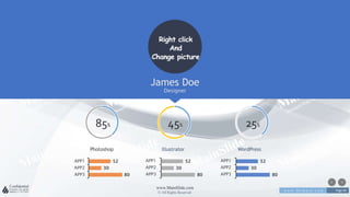 w w w . D o m a i n . c o m Page 49
www.MainSlide.com
© All Rights Reserved.
Confidential
Photoshop Illustrator WordPress
James Doe
Designer
85% 45% 25%
80
30
52
APP3
APP2
APP1
80
30
52
APP3
APP2
APP1
80
30
52
APP3
APP2
APP1
 