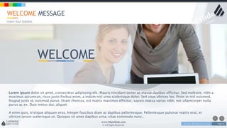 w w w . D o m a i n . c o m Page 52
www.MainSlide.com
© All Rights Reserved.
Confidential
WELCOME MESSAGE
Insert Your Subtitle
Lorem ipsum dolor sit amet, consectetur adipiscing elit. Mauris tincidunt tortor ac massa dapibus efficitur. Sed molestie, nibh a
maximus accumsan, risus justo finibus enim, a indum nisl urna scelerisque dolor. Sed vitae ultrices leo. Proin in nisl euismod,
feugiat justo id, euismod purus. Etiam rhoncus, est mattis maximus efficitur, sapien massa varius nibh, nec ullamcorper nulla
purus ac ex. Duis metus dui, aliquet
A enim quis, tristique aliquam eros. Integer faucibus diam ac dapibus pellentesque. Pellentesque pulvinar mattis erat, et
ultrices ipsum scelerisque ut. Quisque sit amet dapibus urna, vitae commodo nunc..
WELCOME
 