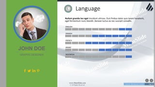 w w w . D o m a i n . c o m Page 62
www.MainSlide.com
© All Rights Reserved.
Confidential
Nullam gravida leo eget tincidunt ultrices. Duis finibus dolor quis lorem hendrerit,
eget fermentum nunc blandit. Aenean luctus ex nec suscipit convallis.
Language
ENGLISH
SPANISH
FRENCH
ARABIC
INDONESIA
JOHN DOE
GRAPHIC DESIGNER
 